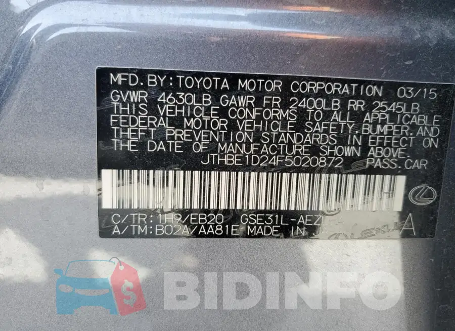 JTHBE1D24F5020872 Photo# 12