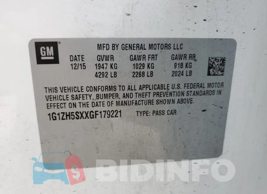 1G1ZH5SXXGF179221 Photo# 12