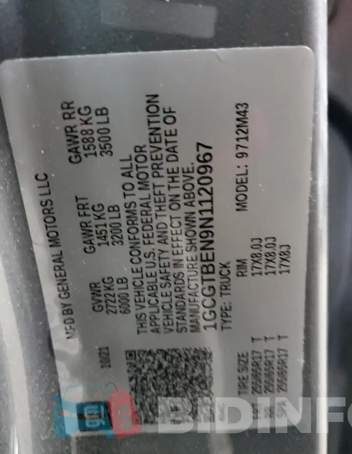 1GCGTBEN9N1120967 Photo# 13