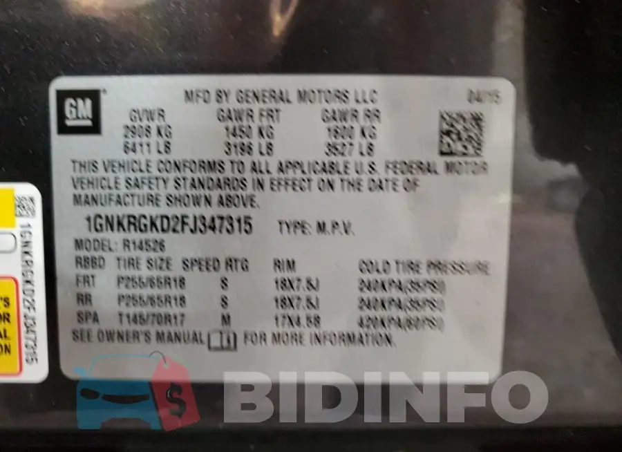 1GNKRGKD2FJ347315 Photo# 13