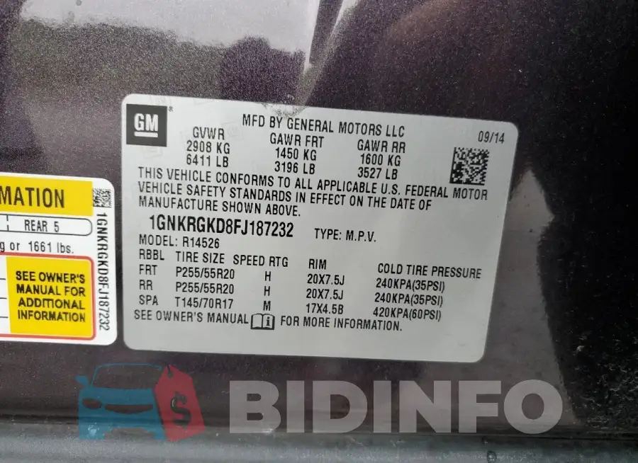 1GNKRGKD8FJ187232 Photo# 13
