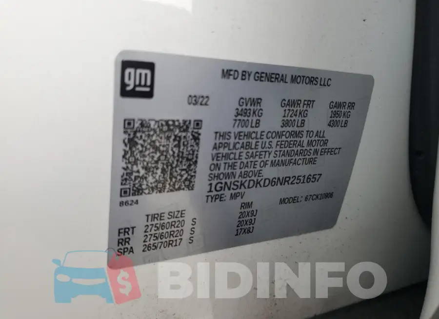 1GNSKDKD6NR251657 Photo# 13