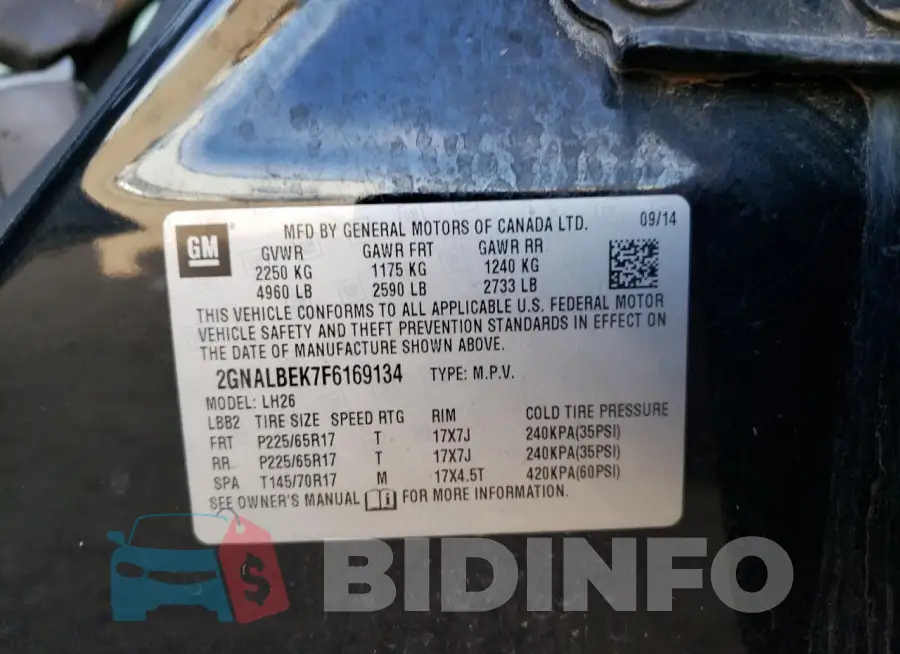 2GNALBEK7F6169134 Photo# 12