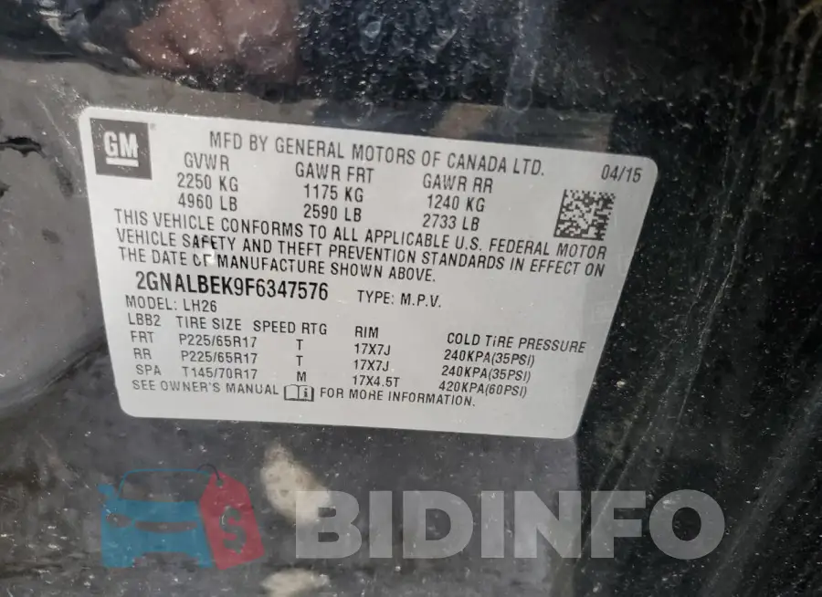 2GNALBEK9F6347576 Photo# 12