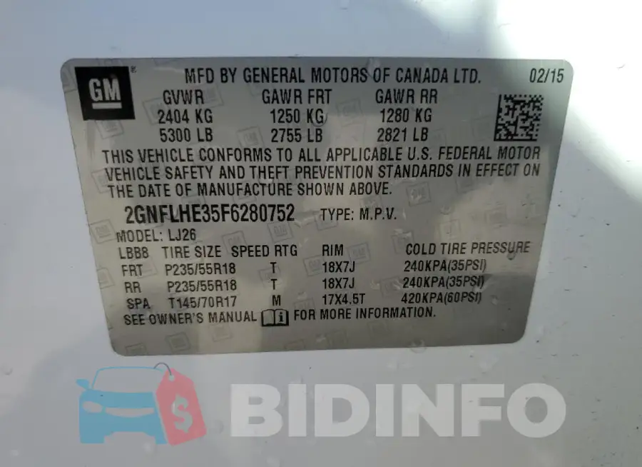 2GNFLHE35F6280752 Photo# 13