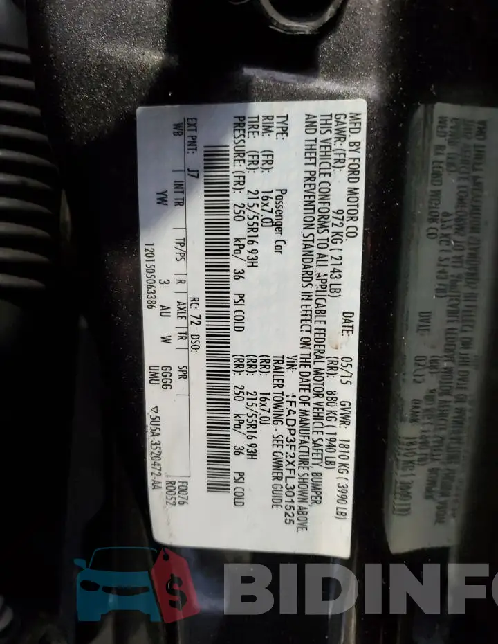 1FADP3F2XFL301525 Photo# 12