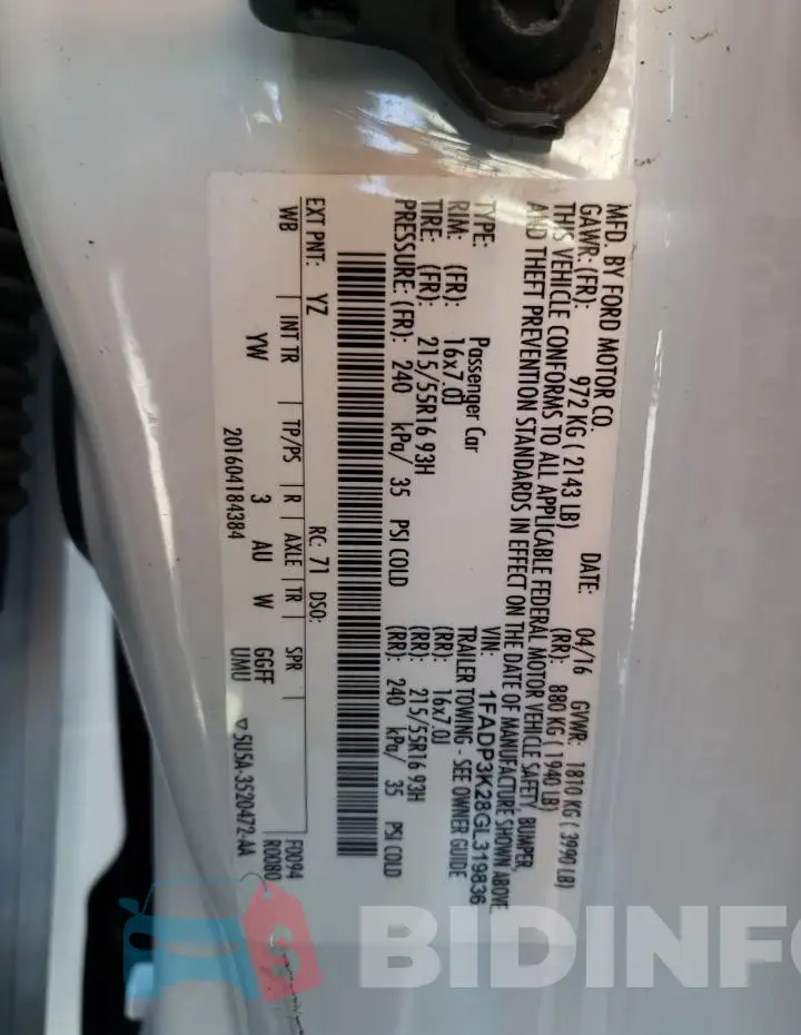 1FADP3K28GL319836 Photo# 12