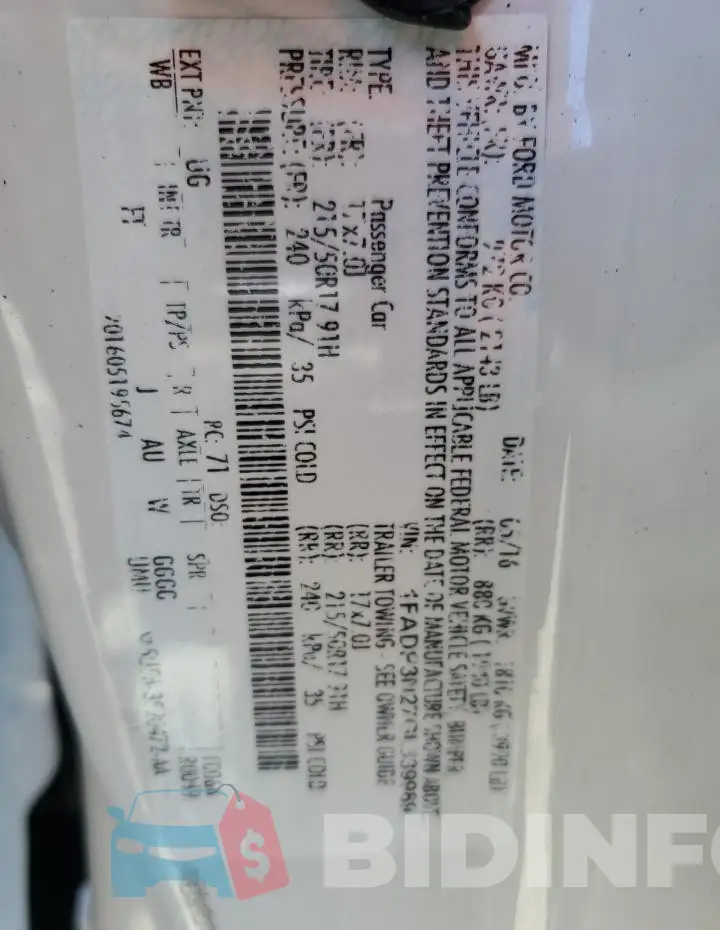 1FADP3N27GL339989 Photo# 13