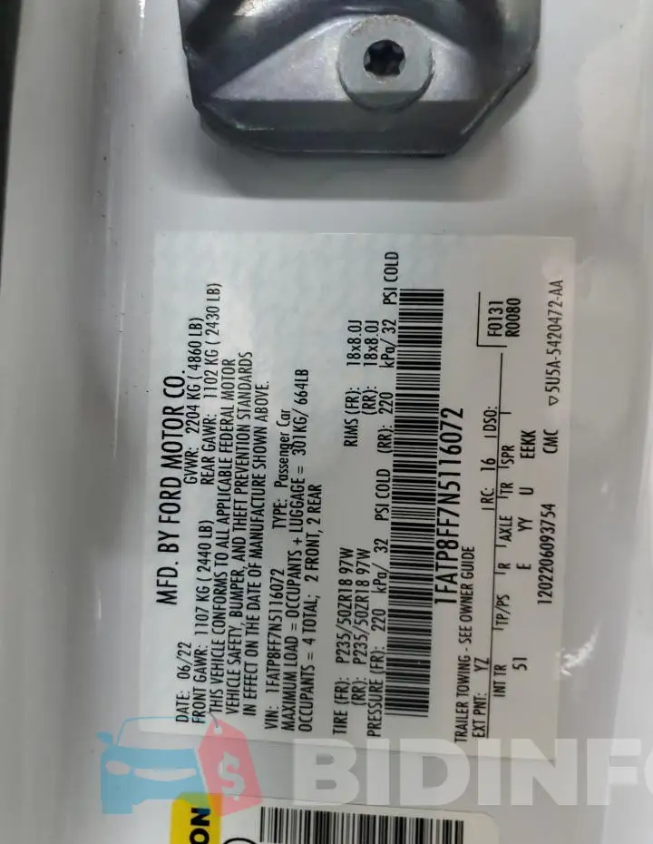 1FATP8FF7N5116072 Photo# 12