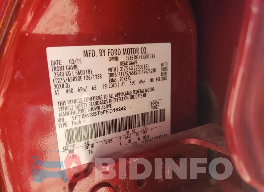 1FT8W3BT5FED16242 Photo# 13