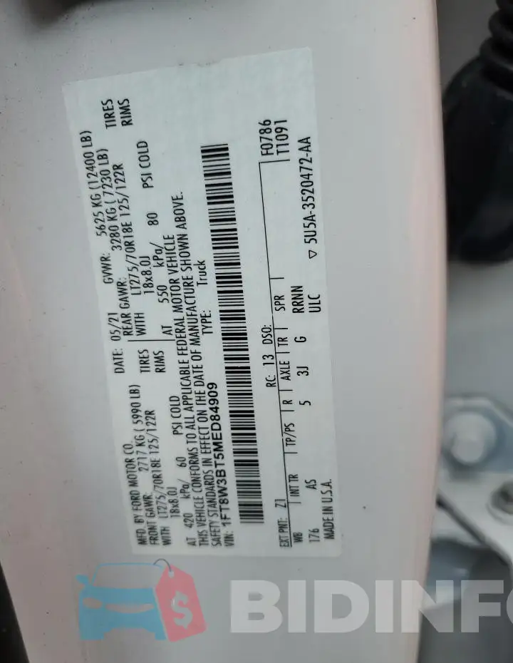 1FT8W3BT5MED84909 Photo# 12