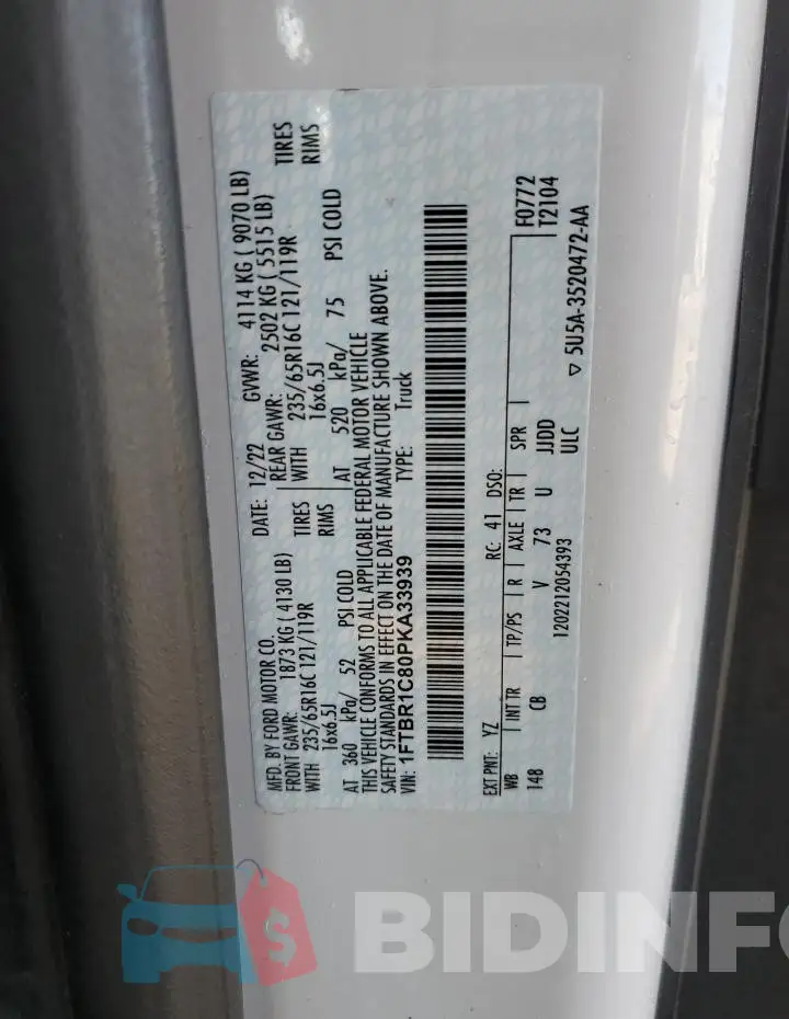 1FTBR1C80PKA33939 Photo# 13