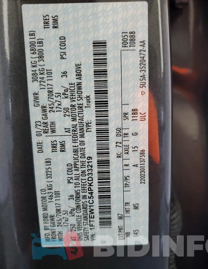 1FTEW1C54PKD33219 Photo# 12