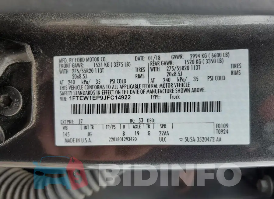 1FTEW1EP9JFC14922 Photo# 12