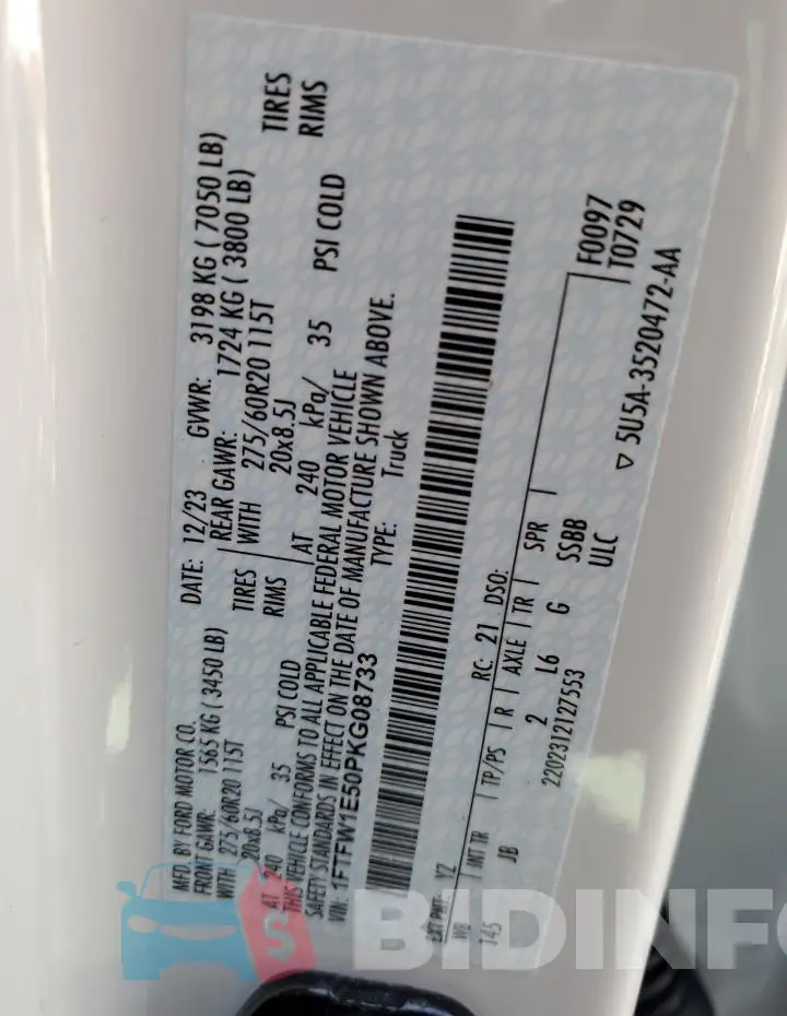 1FTFW1E50PKG08733 Photo# 12