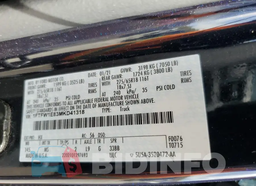 1FTFW1E83MKD41318 Photo# 13