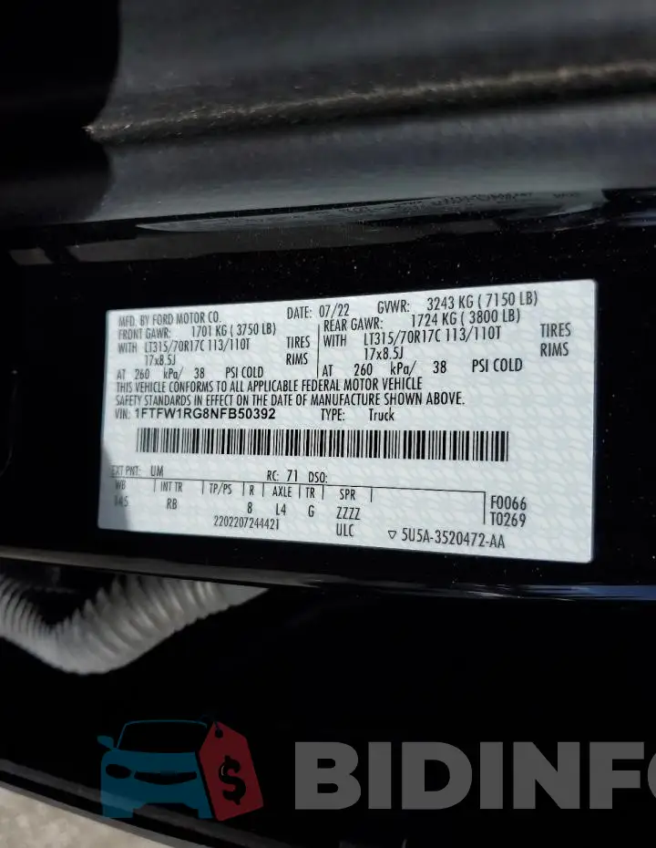 1FTFW1RG8NFB50392 Photo# 13