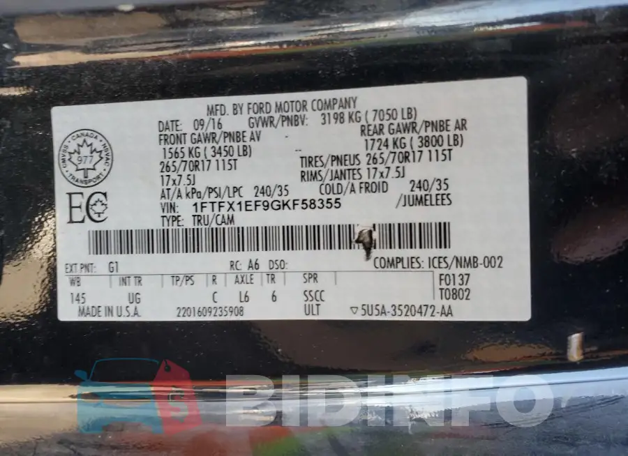 1FTFX1EF9GKF58355 Photo# 12