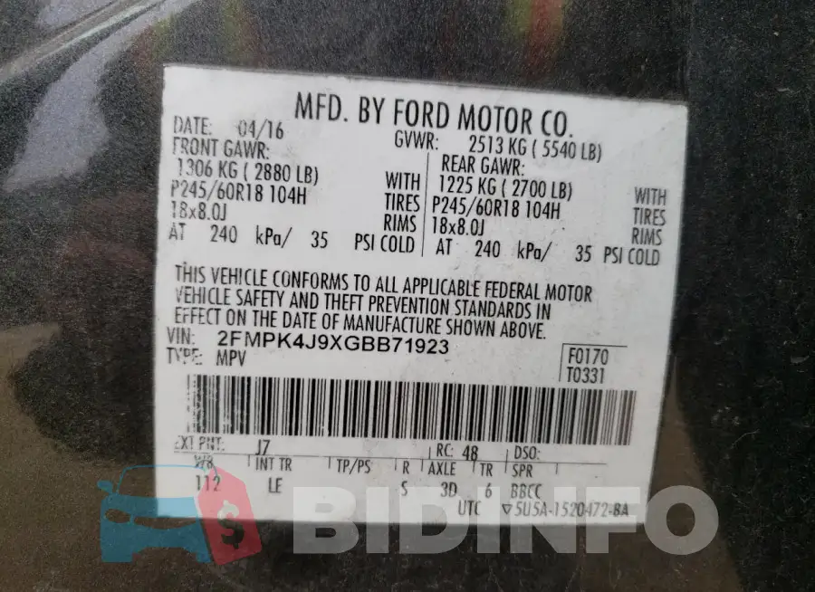 2FMPK4J9XGBB71923 Photo# 13