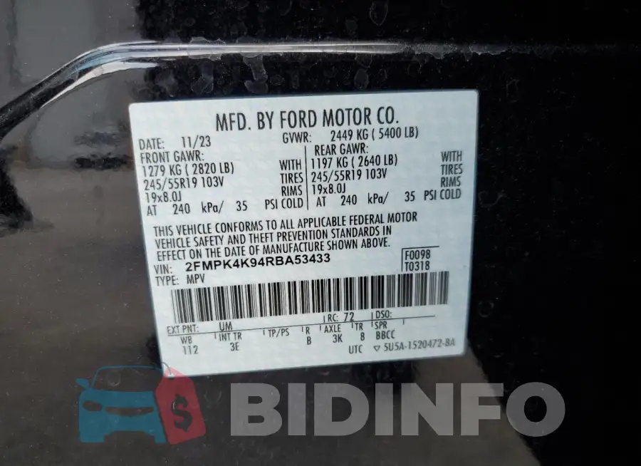2FMPK4K94RBA53433 Photo# 14