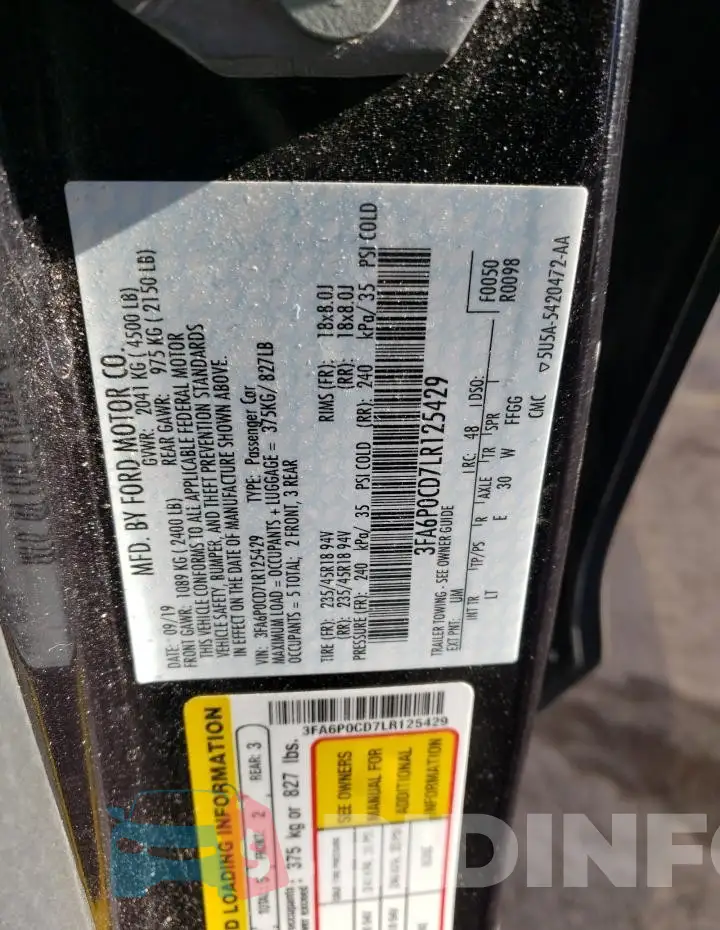 3FA6P0CD7LR125429 Photo# 12