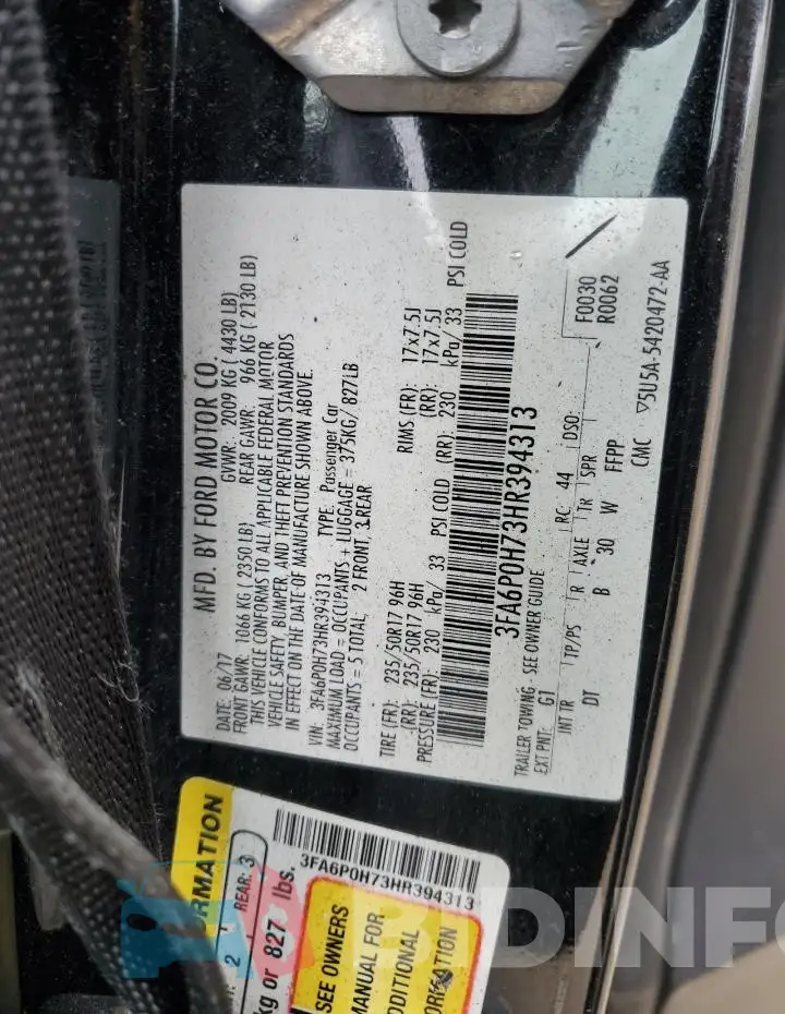 3FA6P0H73HR394313 Photo# 12