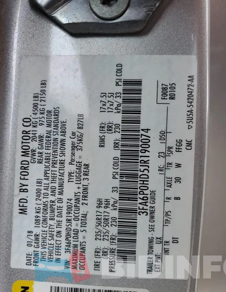 3FA6P0HD5JR190074 Photo# 12