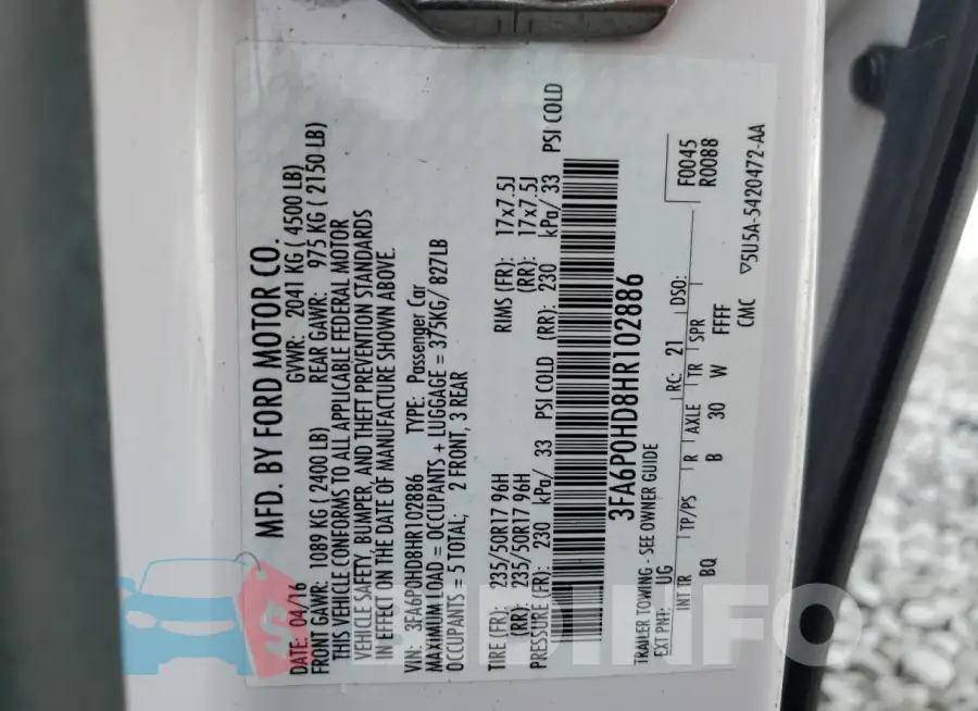 3FA6P0HD8HR102886 Photo# 12