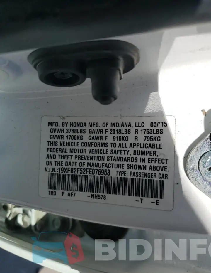 19XFB2F52FE076953 Photo# 12