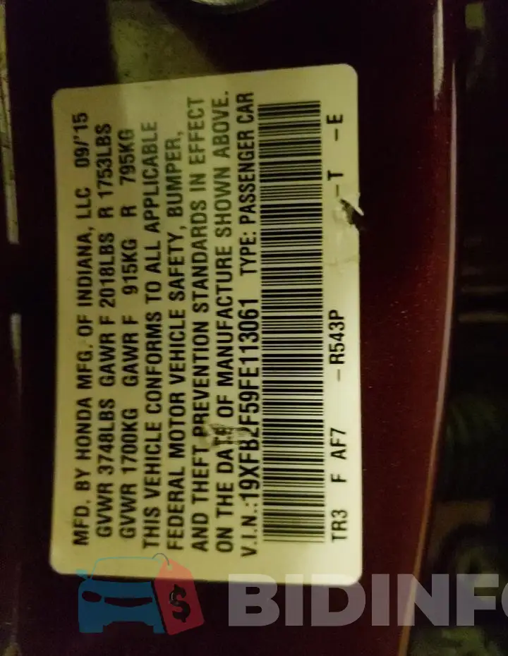 19XFB2F59FE113061 Photo# 13