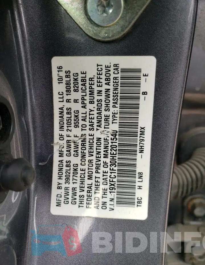 19XFC1F30HE201540 Photo# 12