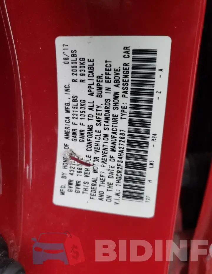 1HGCR2F54HA272687 Photo# 13