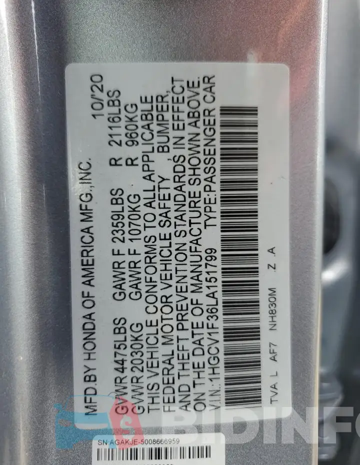 1HGCV1F36LA151799 Photo# 12
