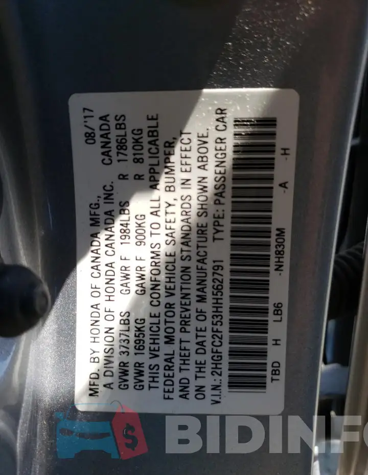 2HGFC2F53HH562791 Photo# 13