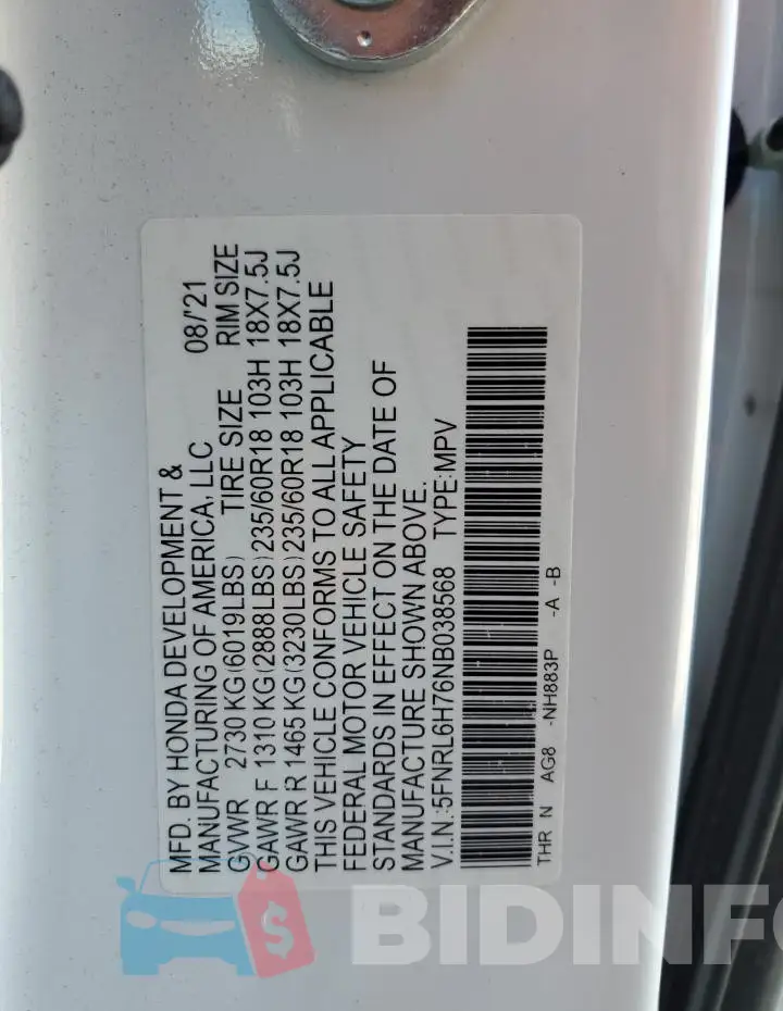 5FNRL6H76NB038568 Photo# 13
