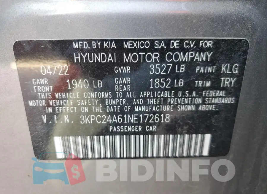 3KPC24A61NE172618 Photo# 12
