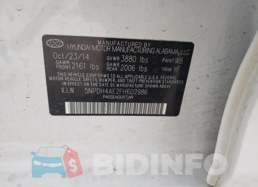 5NPDH4AE2FH602986 Photo# 12