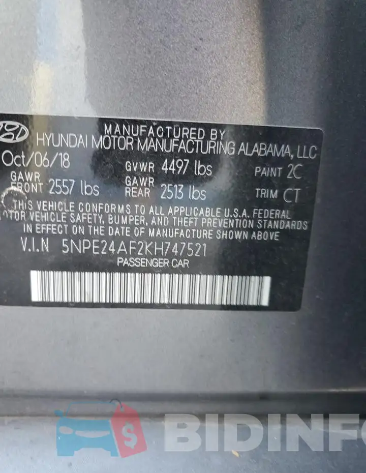 5NPE24AF2KH747521 Photo# 12