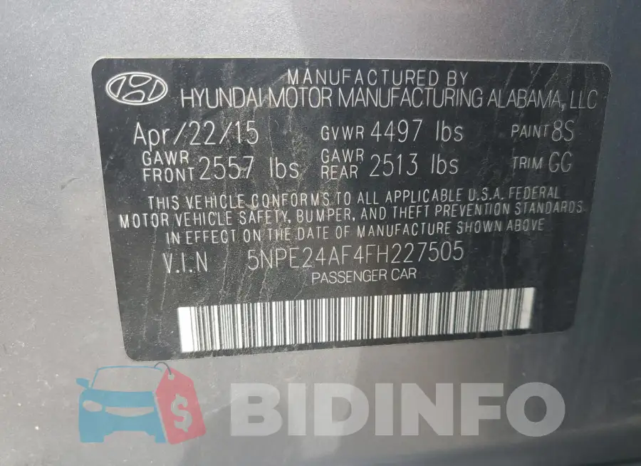 5NPE24AF4FH227505 Photo# 12