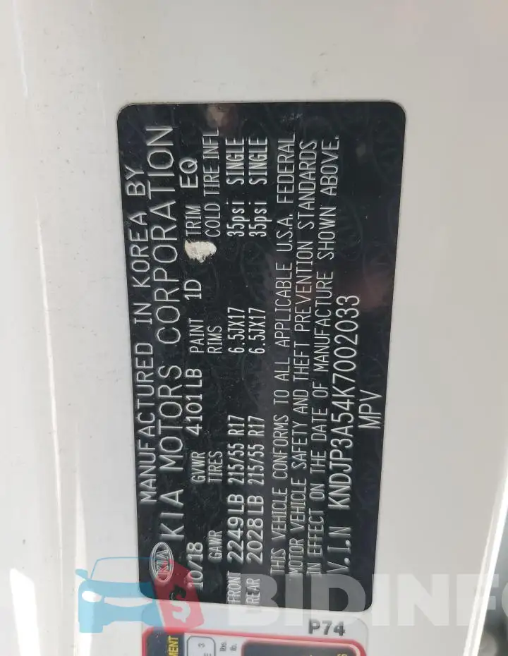 KNDJP3A54K7002033 Photo# 13