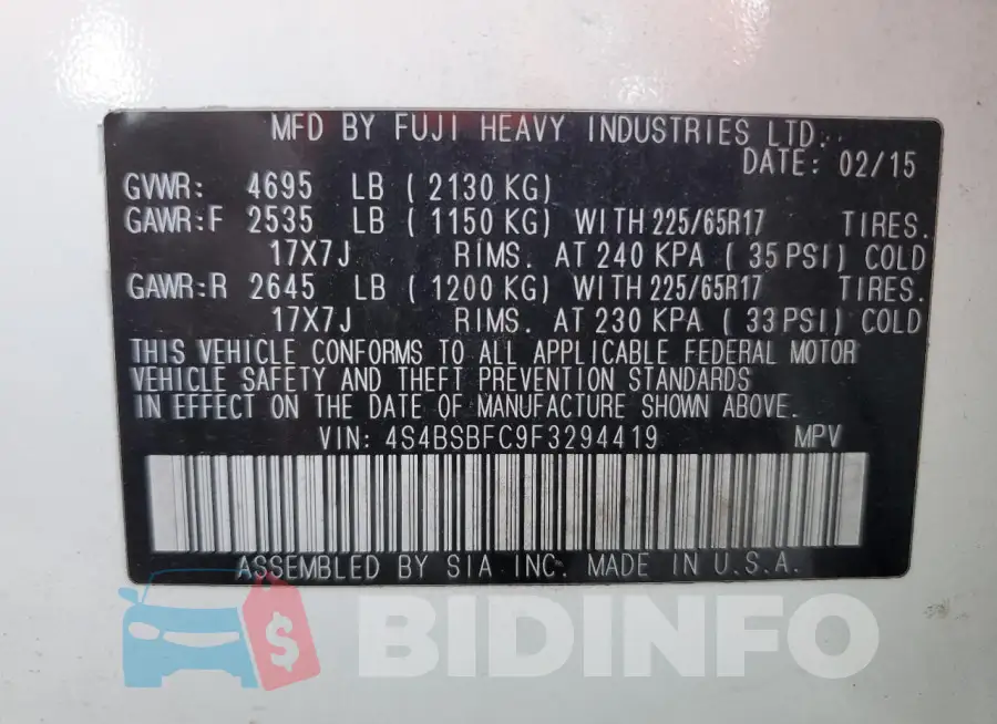 4S4BSBFC9F3294419 Photo# 13