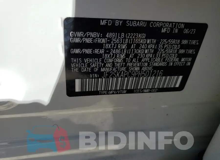 JF2SKAPC9PH501216 Photo# 14