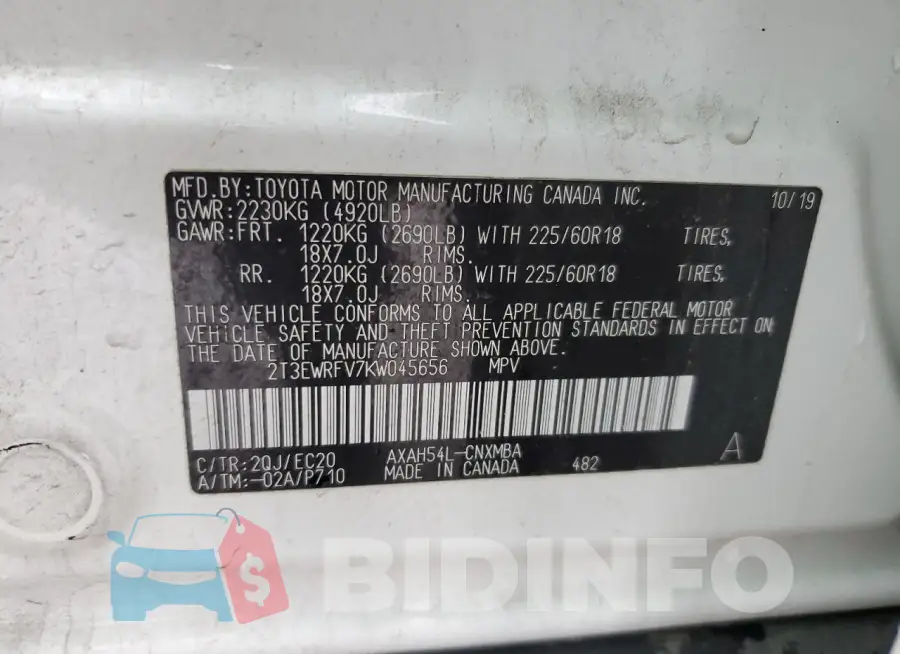 2T3EWRFV7KW045656 Photo# 12