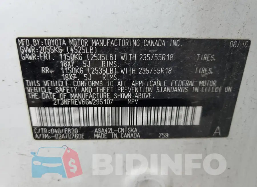 2T3NFREV6GW295107 Photo# 12