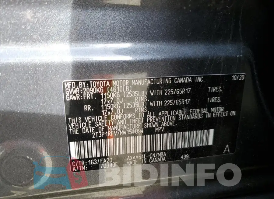 2T3P1RFV7MW154094 Photo# 13