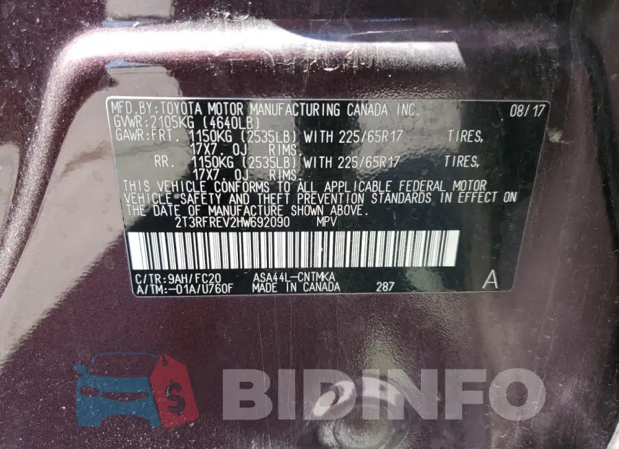 2T3RFREV2HW692090 Photo# 14