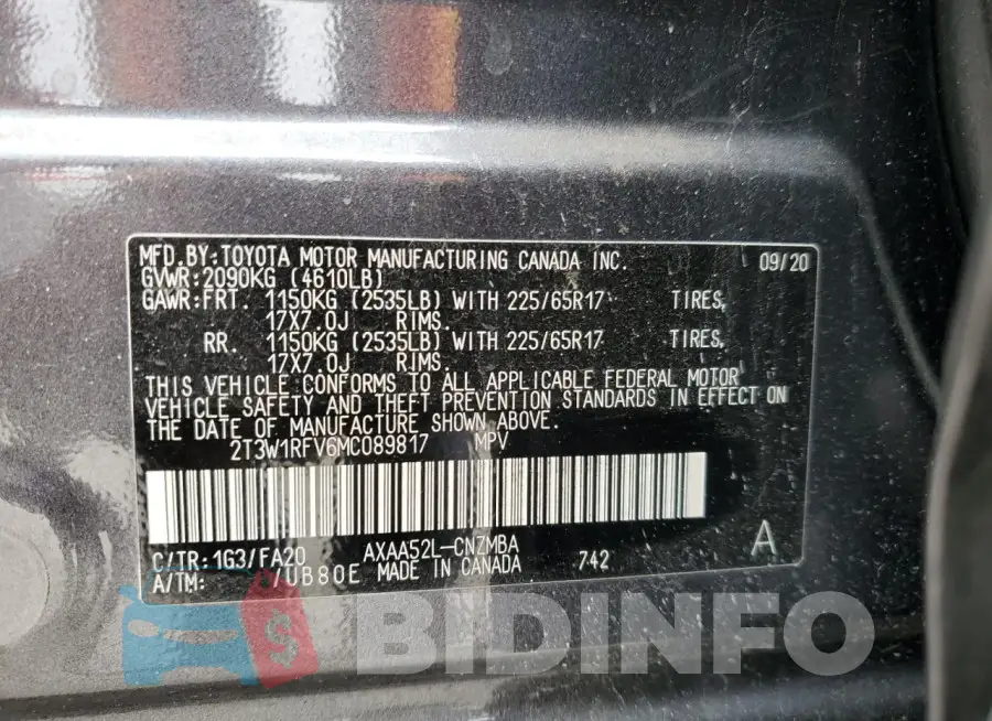 2T3W1RFV6MC089817 Photo# 13