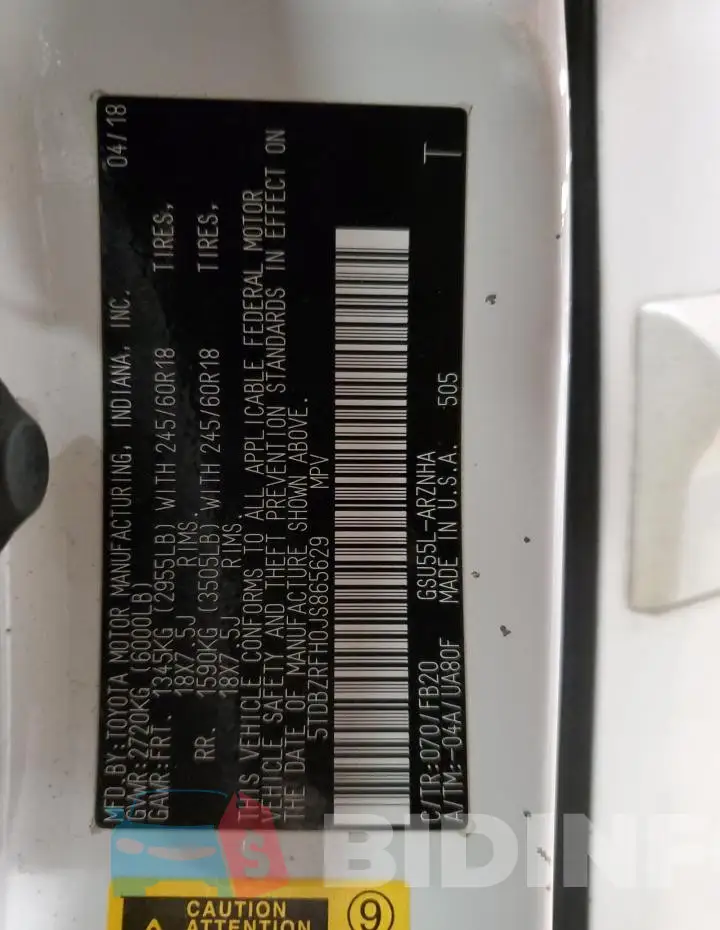 5TDBZRFH0JS865629 Photo# 13