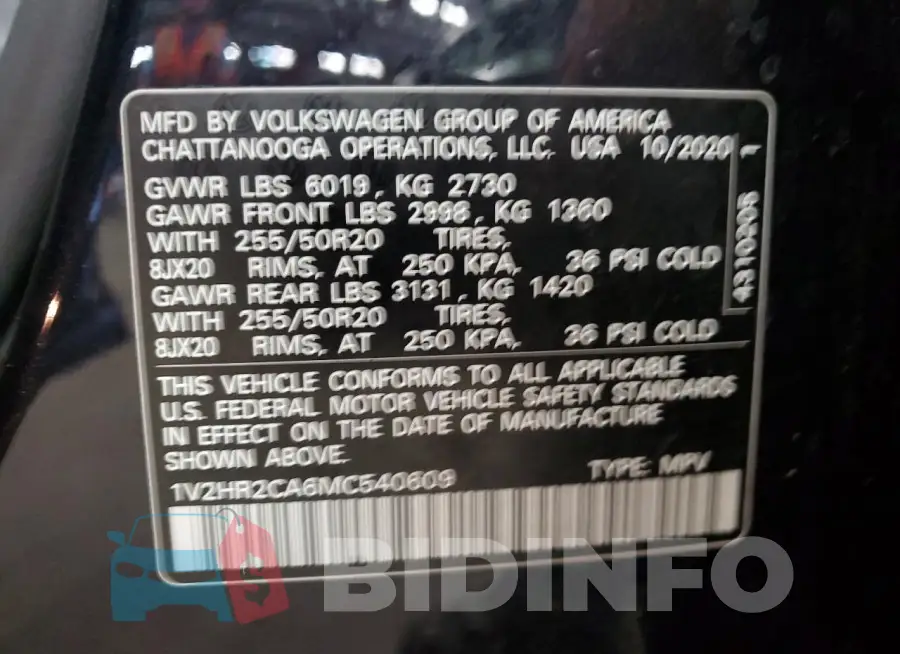 1V2HR2CA6MC540609 Photo# 13