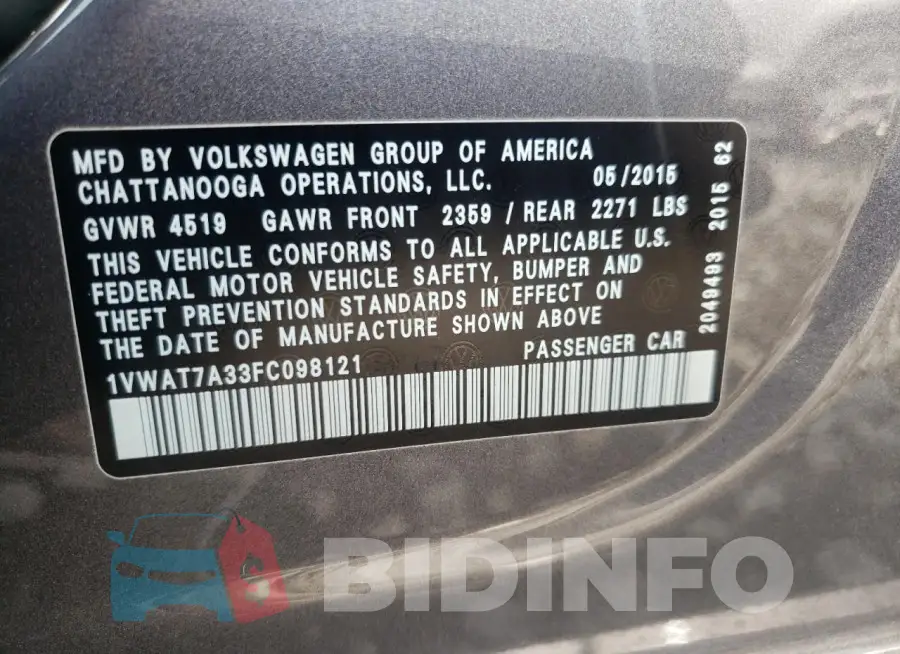 1VWAT7A33FC098121 Photo# 12